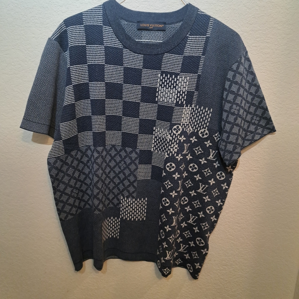 Louis Vuitton Faded Monogram Blue Navy 100% Cotton T-Shirt Large